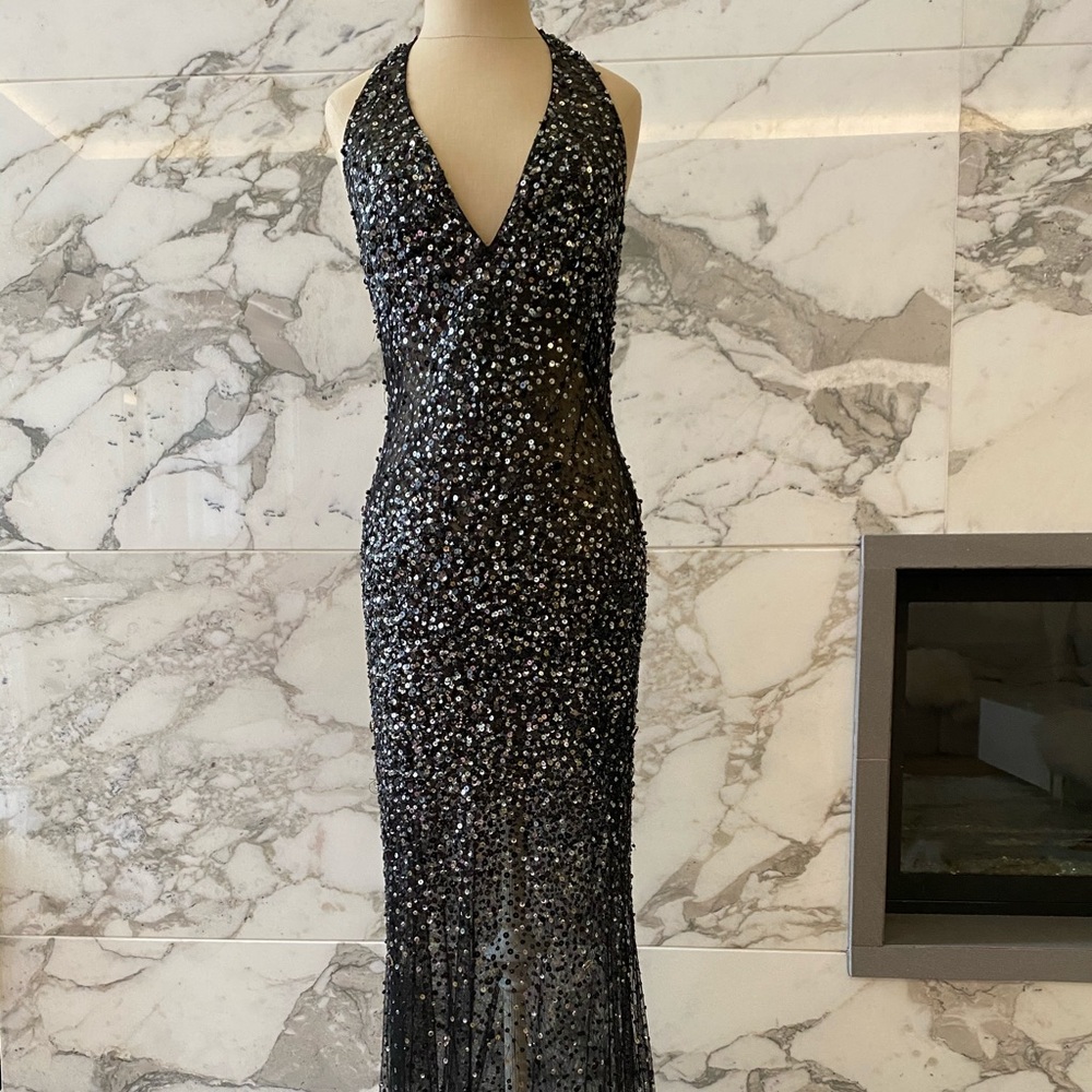 Basic Black Label Black Sequin V-Neck Halter Gown - image 1